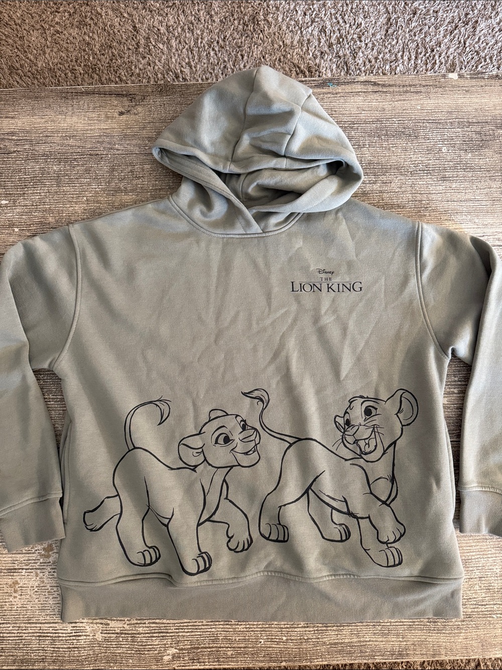 Disney Primark olive/greyish colored lion king Simba and nala graphic hoodie